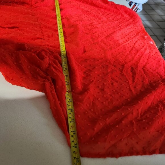 Womens Time And Tru Red Orange Sheer Dot V-Neck Dress Drawstring Waist 2X Beach - Picture 12 of 15